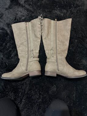 Torrid Women's Knee-High Lace-Up Suede Boots - Taupe wide